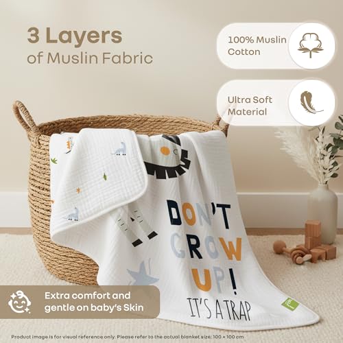R for Rabbit Softkins Muslin Quilt Blanket for Newborn Baby 3 Layers Muslin Cotton Fabric All-Season Soft Breathable Lightweight & multipurpose Reversible Dohar, 100 x 100 cms, 0+ Months (Zebra White) - Image 2