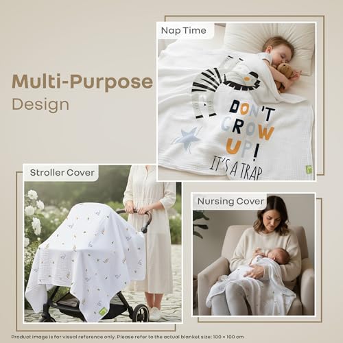R for Rabbit Softkins Muslin Quilt Blanket for Newborn Baby 3 Layers Muslin Cotton Fabric All-Season Soft Breathable Lightweight & multipurpose Reversible Dohar, 100 x 100 cms, 0+ Months (Zebra White) - Image 5