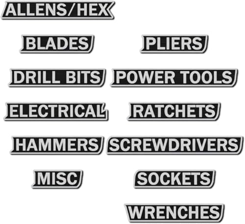 OYB 12 Pack of Magnetic Toolbox Labels, 3D-Printed Tool Box Labels, General Tool Box Organize Accessories, Reusable Labels (Black) - Image 2