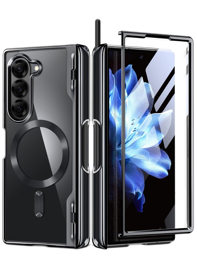 بيرفي جراب مغناطيسي مُحسّن لهاتف Z Fold 6 مع حامل قلم S، متوافق مع Magsafe، [واقي شاشة مدمج وحماية للمفصلة] جراب هاتف نحيف مطلي بالكامل لهاتف Samsung Galaxy Z Fold 6، أسود - Image 1