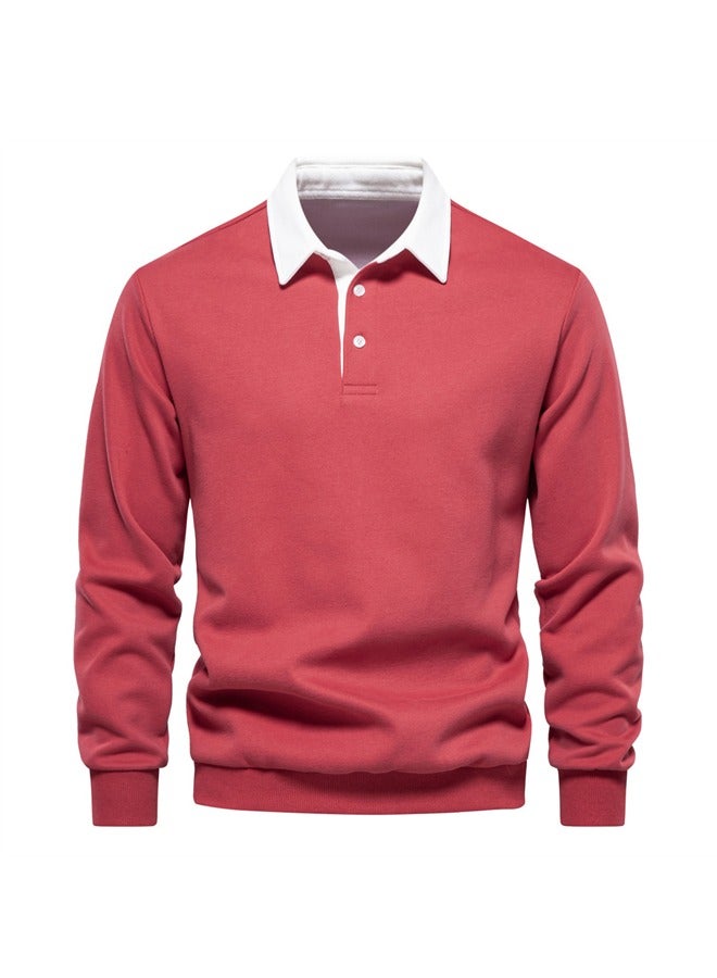 NIBEMINENT Men's Polo Collar Casual Long Sleeved Hoodie - Image 1