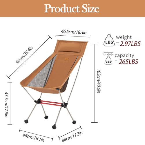 Naturehike Camping Chair Foldable with Storage Bag Outdoor Portable for Adults Lightweight Supports 265lbs Backpacking for Fishing Hiking Beach Lawn YellowL - Image 3