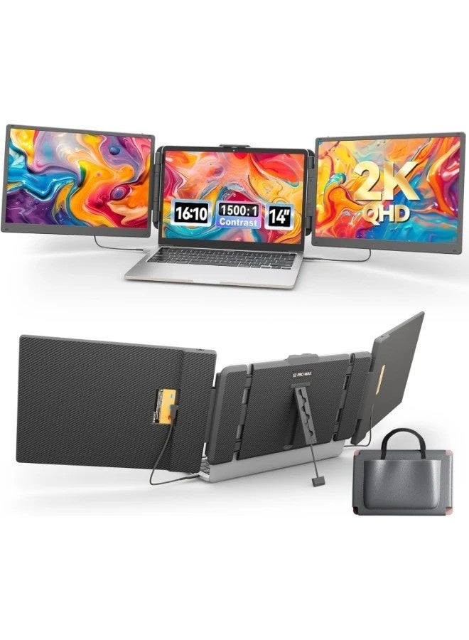 14" 2K Triple Laptop Screen Extender, 2160x1440 QHD Portable Monitor with 180° Rotation, Plug & Play, Compatible with 13-16.5" Laptops, Windows, Mac, Android, Dex  - Image 1