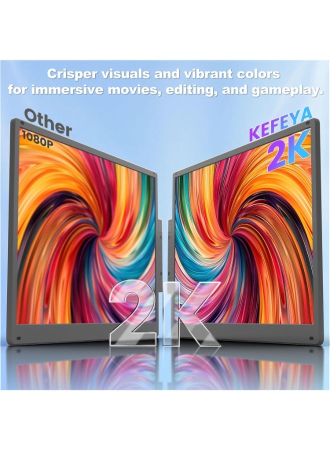 14" 2K Triple Laptop Screen Extender, 2160x1440 QHD Portable Monitor with 180° Rotation, Plug & Play, Compatible with 13-16.5" Laptops, Windows, Mac, Android, Dex  - Image 4