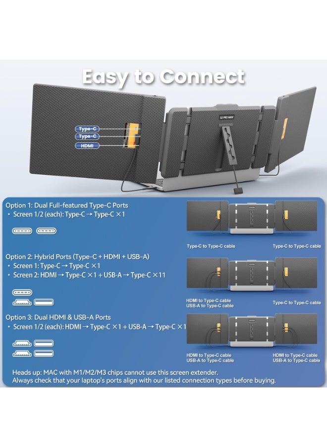 14" 2K Triple Laptop Screen Extender, 2160x1440 QHD Portable Monitor with 180° Rotation, Plug & Play, Compatible with 13-16.5" Laptops, Windows, Mac, Android, Dex  - Image 5