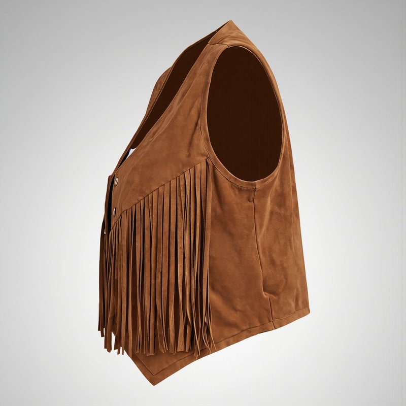 Womens Fringe Suede Vest Brown S for Festival Outdoor Trip Western Casual Party - Image 5