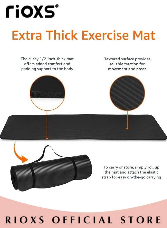 RIOXS Yoga Pilates Kits-Non Slip Yoga Mat with 5 Pieces Stretch Strap,10mm Thick Exercise Mat,1500x150x0.35mm Stretching Band,For Pilates Yoga Workout,Home Gym Mat And Resistance Bands,With Carry Bag  - Image 3