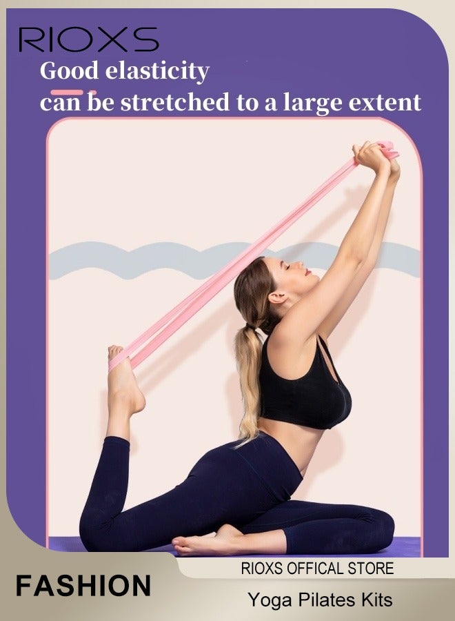 RIOXS Yoga Pilates Kits-Non Slip Yoga Mat with 5 Pieces Stretch Strap,10mm Thick Exercise Mat,1500x150x0.35mm Stretching Band,For Pilates Yoga Workout,Home Gym Mat And Resistance Bands,With Carry Bag  - Image 1