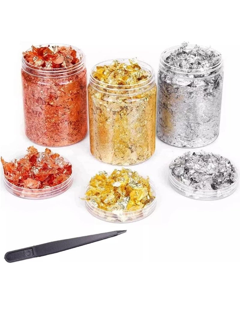 A.K GOLD LEAF AK Imitation Gold Foil Flakes Metallic Leaf for Nails AK 15G 3 Bottle Gold Foil Flakes for Resin Painting Crafts Slime and Resin Jewelry Making Pack of 3 - Image 1