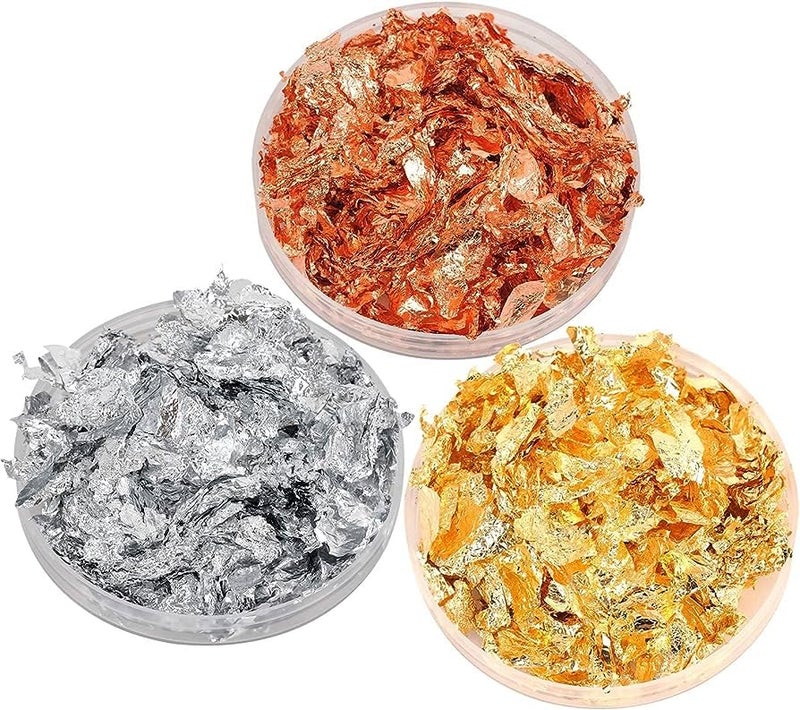 A.K GOLD LEAF AK Imitation Gold Foil Flakes Metallic Leaf for Nails AK 15G 3 Bottle Gold Foil Flakes for Resin Painting Crafts Slime and Resin Jewelry Making Pack of 3 - Image 3