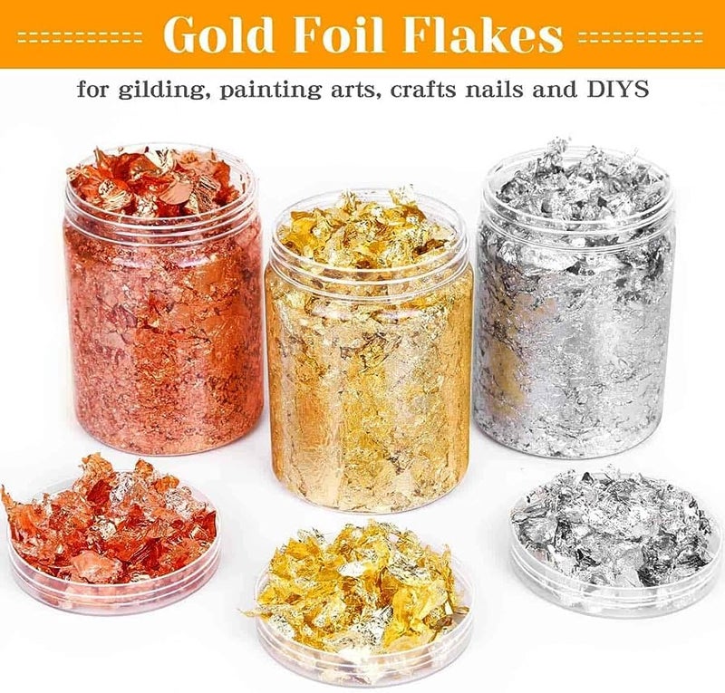 A.K GOLD LEAF AK Imitation Gold Foil Flakes Metallic Leaf for Nails AK 15G 3 Bottle Gold Foil Flakes for Resin Painting Crafts Slime and Resin Jewelry Making Pack of 3 - Image 2