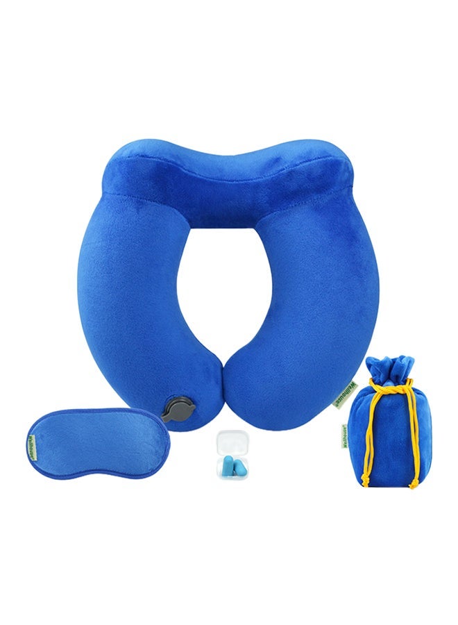 NIBEMINENT Inflatable Neck Pillow Travel Airplane With Ear Plugs Eye Mask And Drawstring Bag Blue