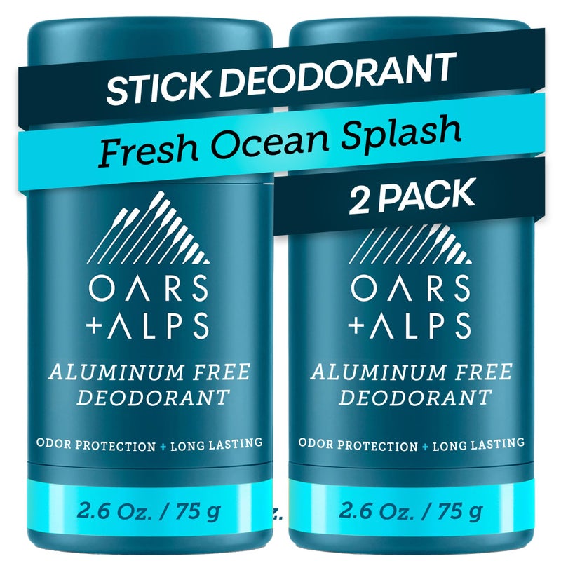 Oars + Alps Deodorant for Men & Women, Aluminum Free Deodorant for Men, Dermatologist Tested, Clean Ingredients, Non Toxic, Vegan, Long Lasting, Odor Protection, Fresh Ocean Splash, 2pk, 2.6oz - Image 1