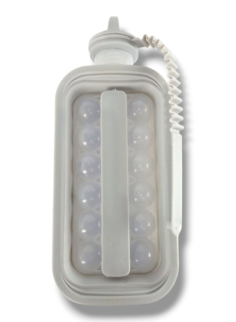 Ice Ball Maker - Easy-to-Use 2-in-1 Ice Cube Bottle, Portable Ice Ball Maker + Drink Bottle. Spill-Proof Screw Cap, 17 Ice Ball Molds - White - Image 1