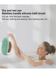 Excefore EXCEFORE Food-Grade Soft Silicone Body Scrubber Shower Brush, Non-Slip Bamboo Handle Silicone Loofah, Gentle Exfoliating and Lather Well (Blue)  - Image 5