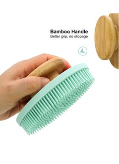 Excefore EXCEFORE Food-Grade Soft Silicone Body Scrubber Shower Brush, Non-Slip Bamboo Handle Silicone Loofah, Gentle Exfoliating and Lather Well (Blue)  - Image 3