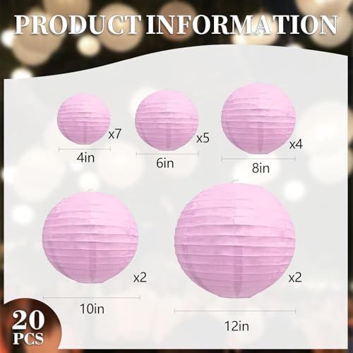 Zankubom 20Pcs Light Purple Paper Lanterns for Parties 6 8 10 12 Chinese Asian Hanging Round Paper Lanterns for Birthday Wedding Halloween Christmas Home Decor Party Decor - Image 3