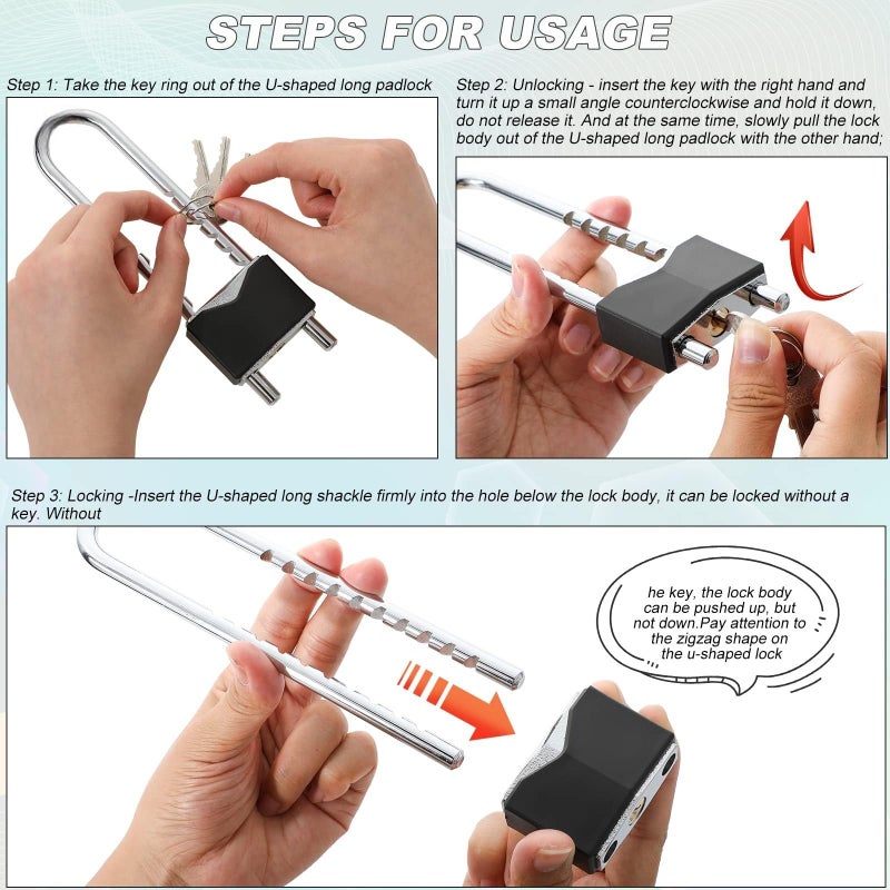 يُسلِّم قفلان طويلان مع مفتاح، مصنوعان من النحاس الصلب، قابلان للإزالة وتعديل الطول، مناسبان للبوابات والخزائن والدراجات النارية والهوائية (عرض 2 بوصة). - Image 2