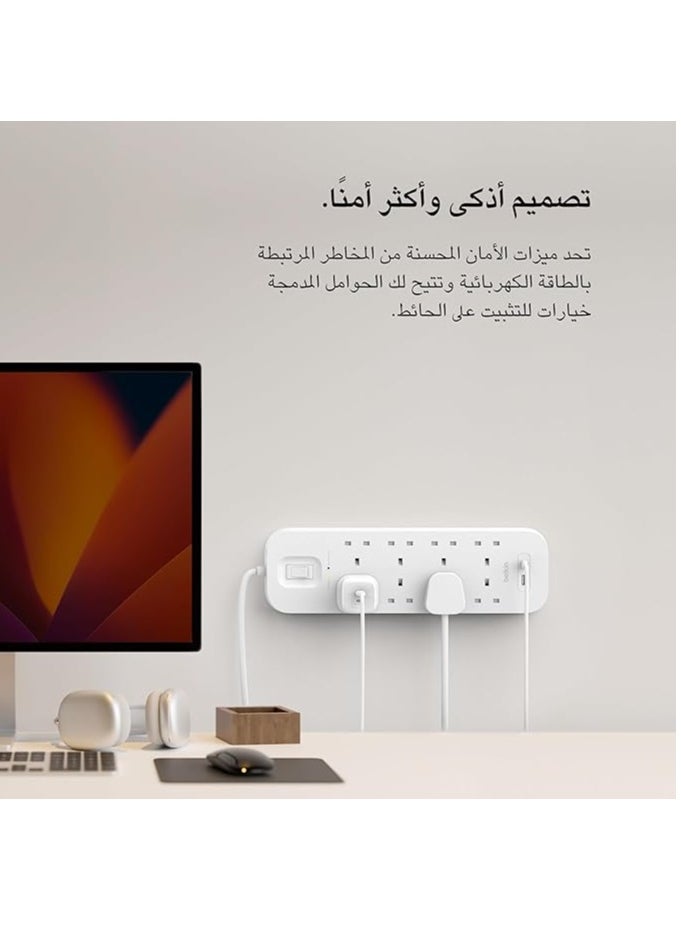 belkin Belkin 6-Outlet Surge Protector Power Strip, Wall-Mountable with 6 AC Outlets, 2M Power Cord, & Green Indicator Light - USB-C Port & USB-A Port w/USB-C PD Fast Charging - 650 Joules of Protection  - Image 5