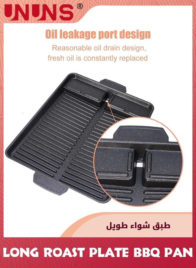 UNUNS BBQ Grill Pan,32cm Nonstick Aluminum Induction Grill Pans Korean BBQ Grill For Stove Tops,Maifan Coated Surface Non-stick Smokeless Barbecue Plate For Indoor Outdoor BBQ,Rectangle  - Image 3