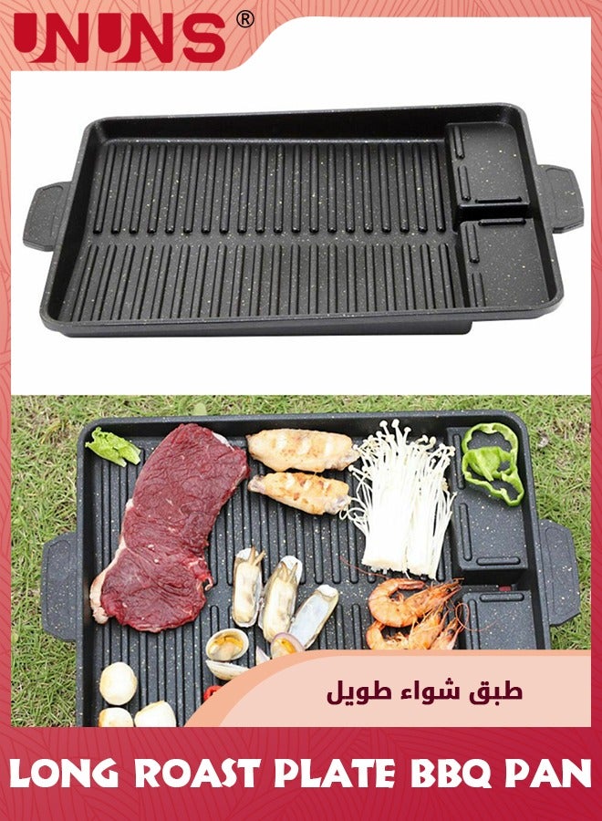 UNUNS BBQ Grill Pan,32cm Nonstick Aluminum Induction Grill Pans Korean BBQ Grill For Stove Tops,Maifan Coated Surface Non-stick Smokeless Barbecue Plate For Indoor Outdoor BBQ,Rectangle  - Image 1