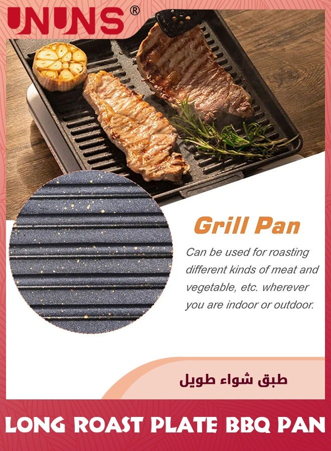 UNUNS BBQ Grill Pan,32cm Nonstick Aluminum Induction Grill Pans Korean BBQ Grill For Stove Tops,Maifan Coated Surface Non-stick Smokeless Barbecue Plate For Indoor Outdoor BBQ,Rectangle  - Image 4