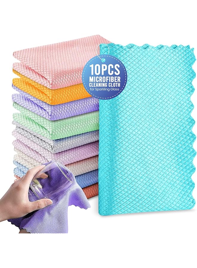 PROMASS Microfiber Cleaning Cloths Multi-Colour Pack of 10 for Glass Windows Car Kitchen Sparkling Glass and Surfaces Household Car Cleaning Towels Streak-free Towel for Glasses  - Image 1