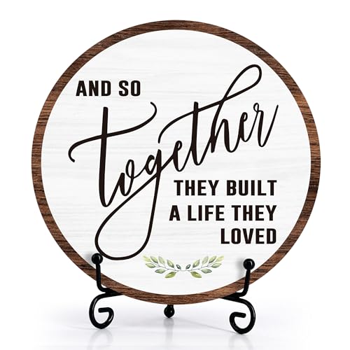 Zmyollo Home Desk Decor Sign, Rustic Wooden Sign, Together They Built A Life They Loved Wood Sign, Decorations For Home Tabletop, Gifts For Family Friend, Wooden Round With Stand-05 - Image 1