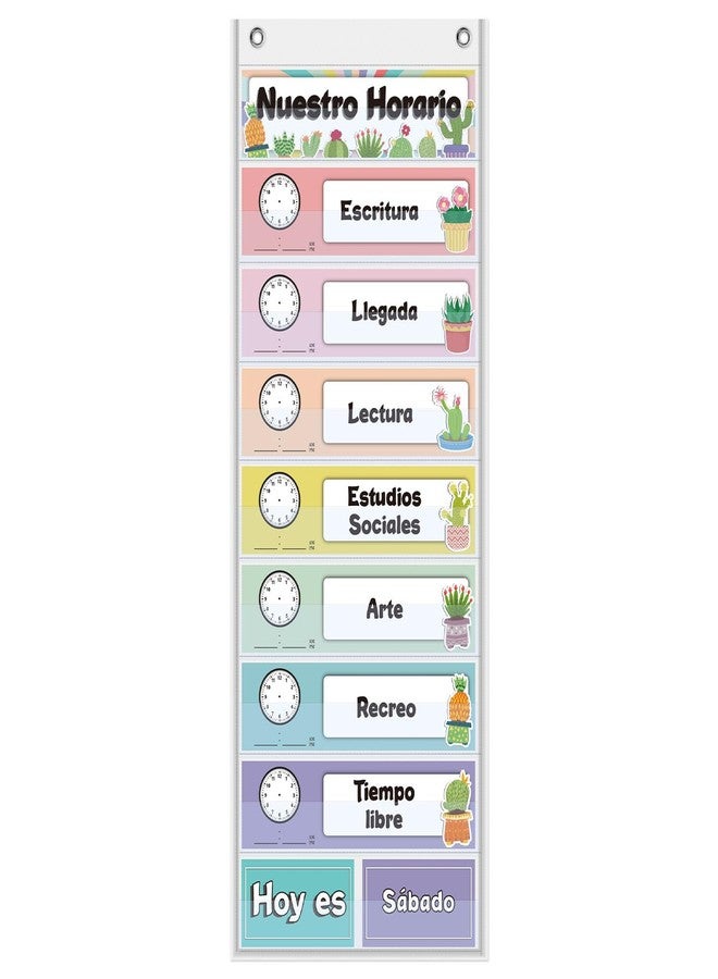 Amzoya Spanish Daily Schedule Pocket Chart for Classroom- a Versatile and Engaging Tool to Help Students Stay Organized and on Track Throughout The Day (White) - Image 1