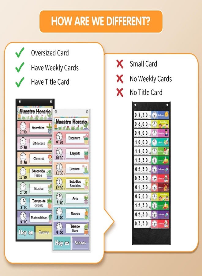 Amzoya Spanish Daily Schedule Pocket Chart for Classroom- a Versatile and Engaging Tool to Help Students Stay Organized and on Track Throughout The Day (White) - Image 5