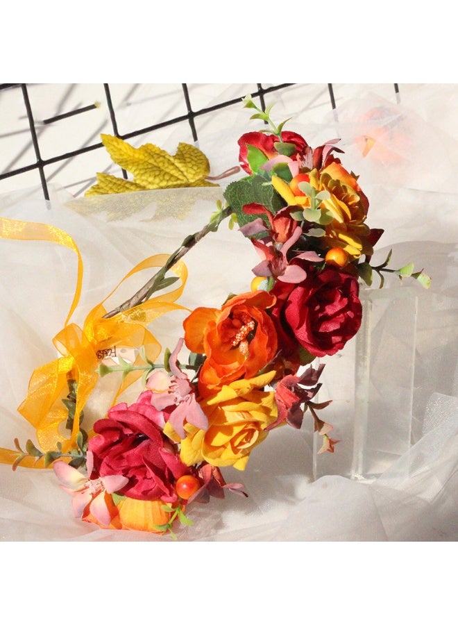 Women Floral Wedding Garland Wedding Festivals Maternity Floral Crown Garland - Image 5