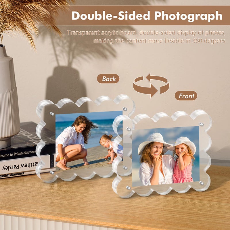 Chivalral Acrylic Photo Frame 2Ã—3inch - 3Pack Magnetic Picture Frames with 10+10mm Thick Block, Scalloped Edge Design, Double-Sided Magnet Frames for Modern Desktop Display (Clear, 2x3) - Image 2