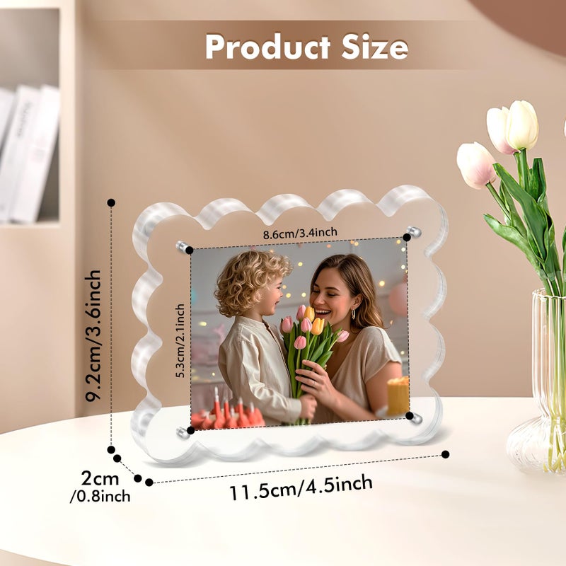 Chivalral Acrylic Photo Frame 2Ã—3inch - 3Pack Magnetic Picture Frames with 10+10mm Thick Block, Scalloped Edge Design, Double-Sided Magnet Frames for Modern Desktop Display (Clear, 2x3) - Image 3