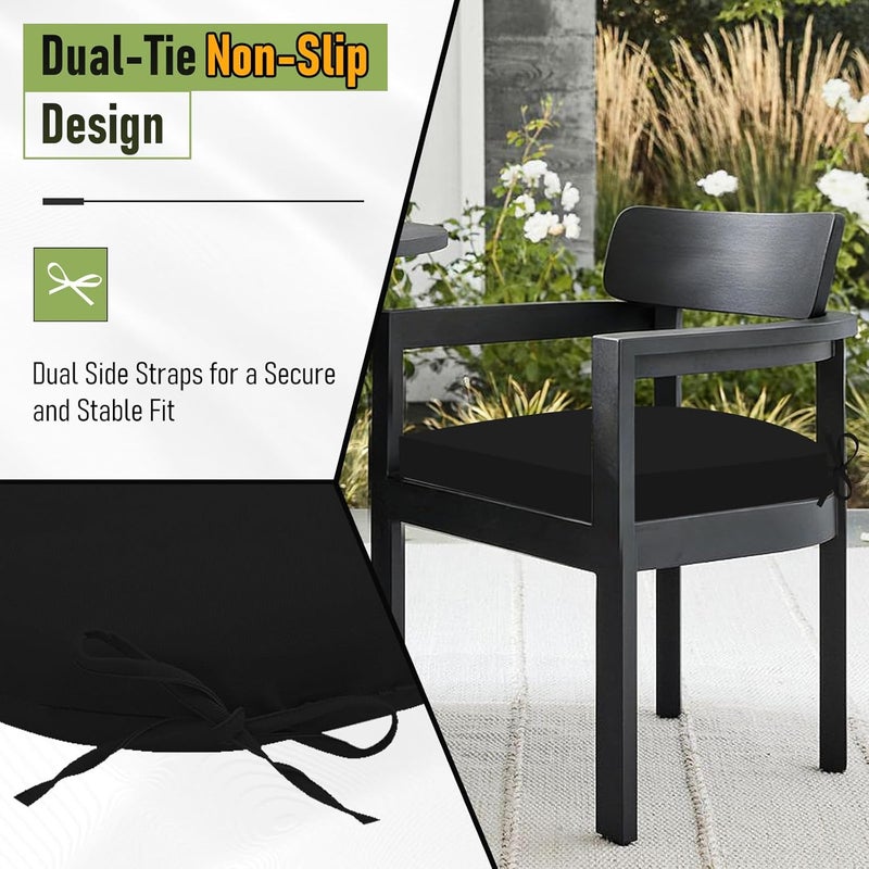 Basic Beyond Outdoor Chair Cushions for Patio Furniture, Waterproof Outdoor Cushions, Round Corner Patio Chair Cushions Set of 4 with Ties, 17"x16"x2", Black - Image 4