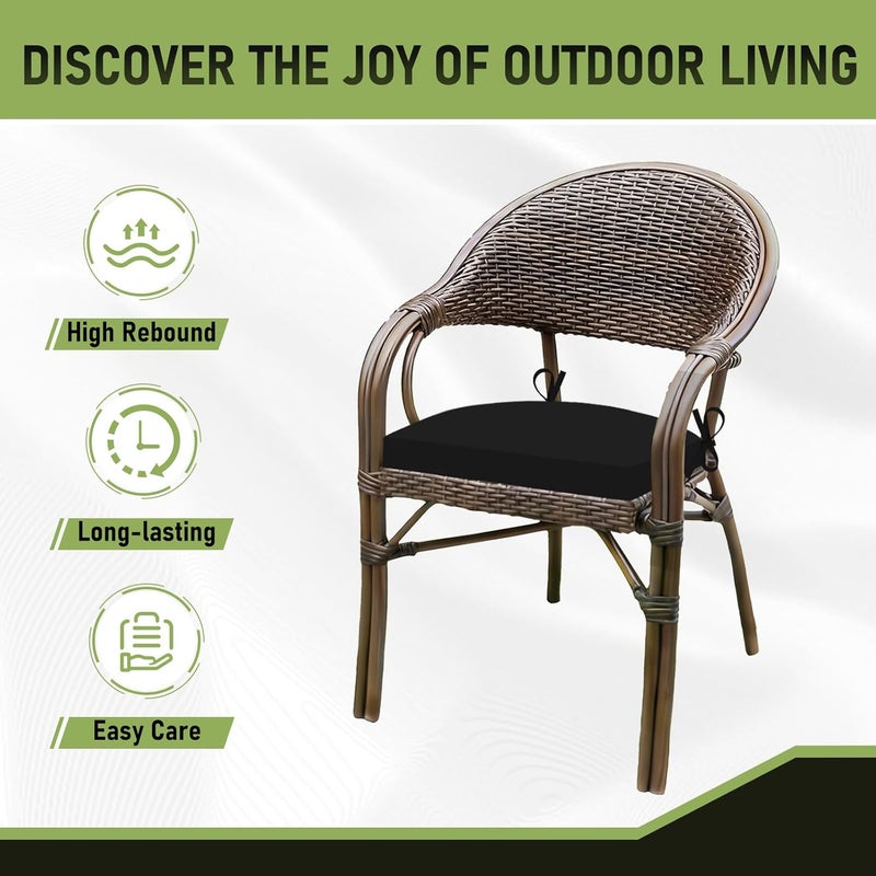 Basic Beyond Outdoor Chair Cushions for Patio Furniture, Waterproof Outdoor Cushions, Round Corner Patio Chair Cushions Set of 4 with Ties, 17"x16"x2", Black - Image 5