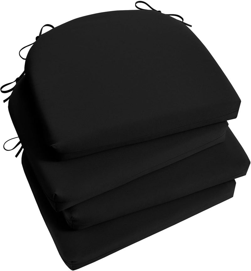 Basic Beyond Outdoor Chair Cushions for Patio Furniture, Waterproof Outdoor Cushions, Round Corner Patio Chair Cushions Set of 4 with Ties, 17"x16"x2", Black - Image 1