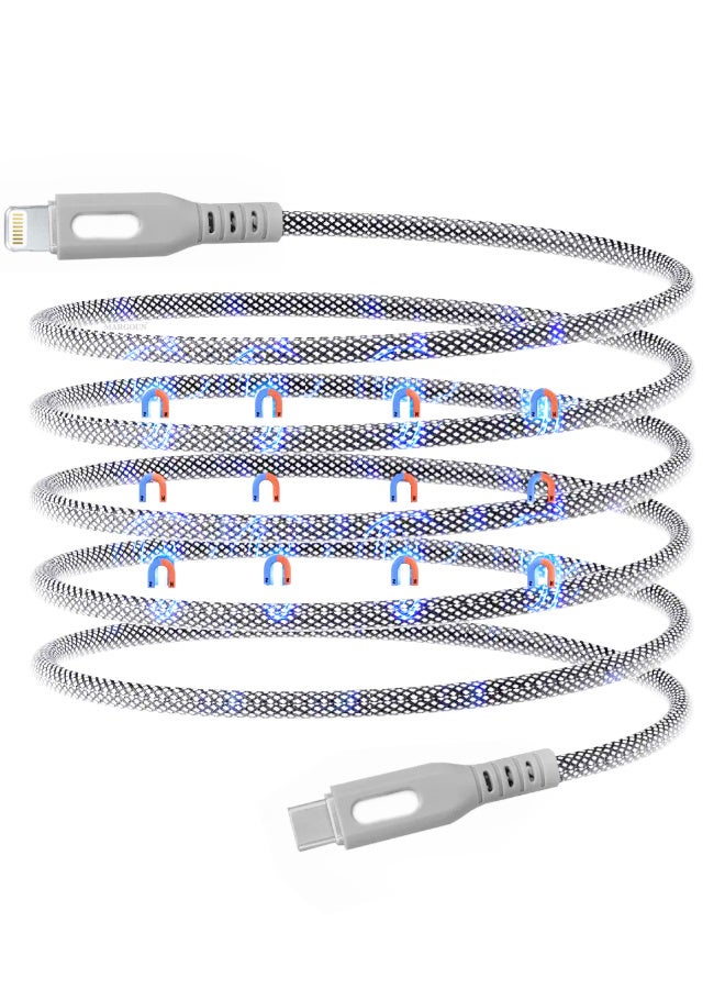 CATANES 2Packs Magnetic USB-C to Lightning Fast Charging Cable (1M) - PD 18W, Snap-On Design, MFi-Certified, Nylon-Braided - Light Grey - Image 3