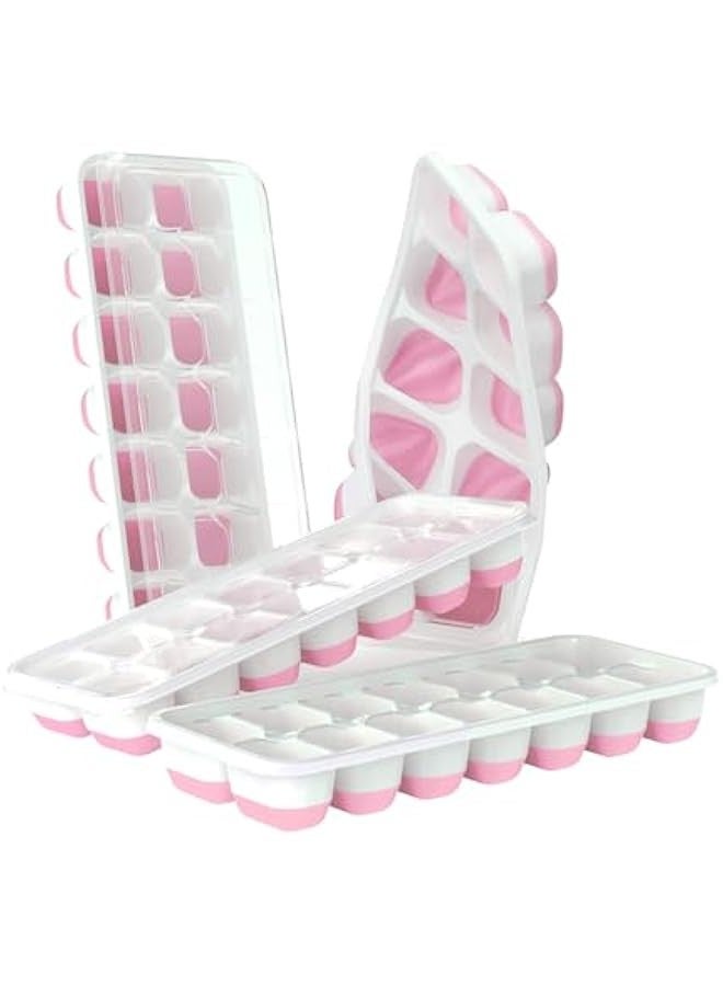 TRASSLE 4 Pack Ice Cube Trays, Easy-Release Silicone and Flexible, 14-Ice Cube Maker with Spill-Resistant Removable Lid, BPA Free, Silicone Ice Maker for Drinks, Stackable Flexible Ice Trays  - Image 1