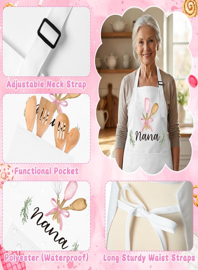 GROBRO7 Grandma Kitchen Apron Gifts - Mother's Gifts Nana Flower Pattern Adjustable Kitchen Woman Adult Size Waterproof Aprons with 2 Pockets for Dress up Birthday Baking Cooking Painting Training - Image 3