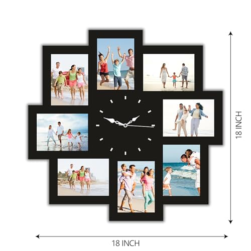 wallkriti Wall Clock Photo Frame Wall Clock with 8 Picture Slots, Black Multi Picture Frame Collage, Modern Home Decor - Image 2