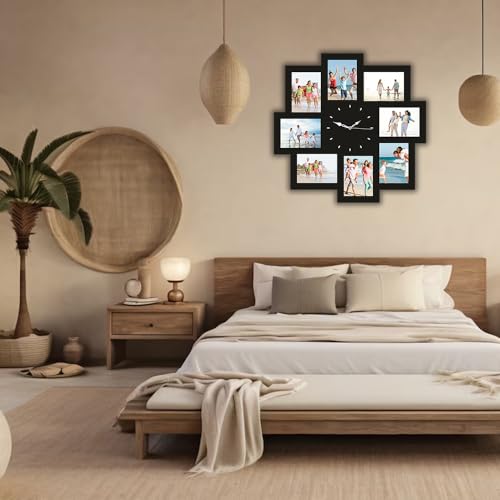 wallkriti Wall Clock Photo Frame Wall Clock with 8 Picture Slots, Black Multi Picture Frame Collage, Modern Home Decor - Image 3