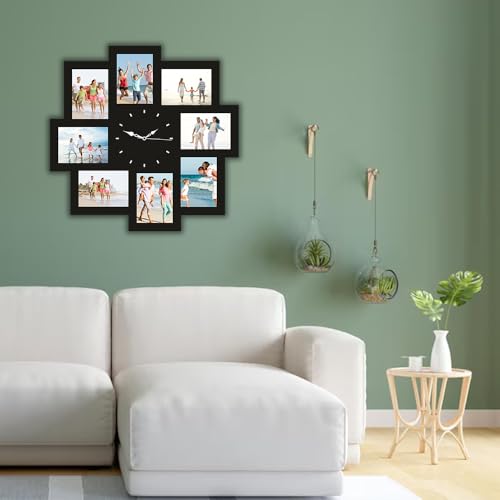 wallkriti Wall Clock Photo Frame Wall Clock with 8 Picture Slots, Black Multi Picture Frame Collage, Modern Home Decor - Image 4