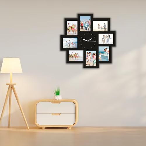 wallkriti Wall Clock Photo Frame Wall Clock with 8 Picture Slots, Black Multi Picture Frame Collage, Modern Home Decor - Image 5