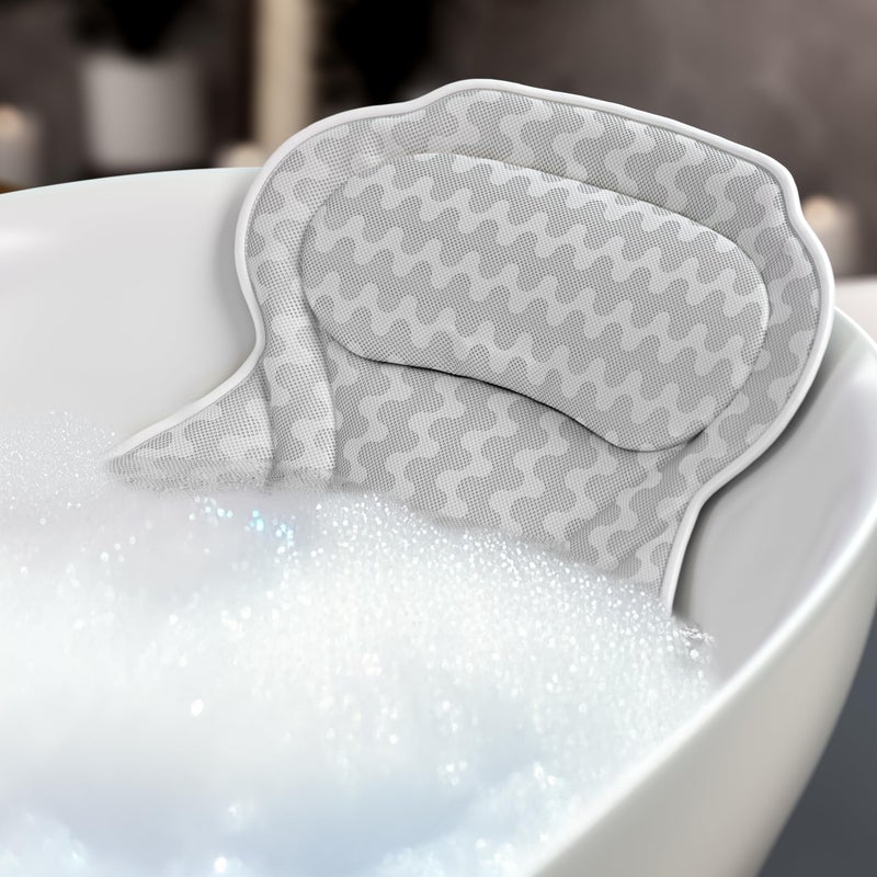 Bath Haven Bath Pillow Bathtub Pillow Back Neck Support Pillow, Spa Cushion for Tub, Relaxing Headrest Bath Pillow, Portable Washable Bathtub Accessories with 3D Air Mesh Thick Soft Bath Pillow (Deluxe) - Image 1