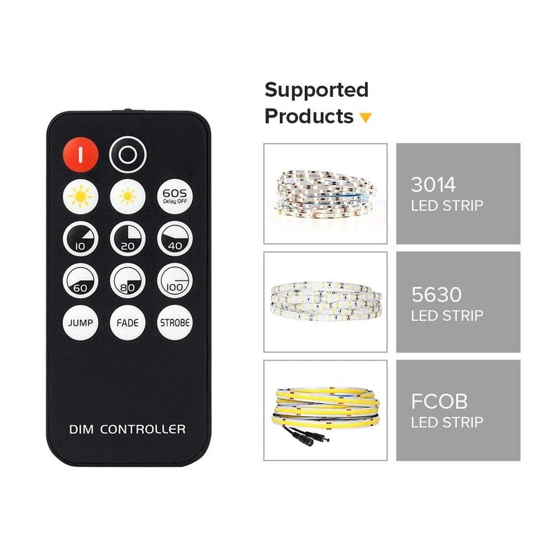 BTF-LIGHTING Mini RF Dimmer Controller 14 Keys for FCOB 3014 5630 5730 3528 Strip Lights DC5V/DC12V/DC24V Brightness Mode Effect Mode Wireless LED Dimmer Controller(Single Color) - Image 3