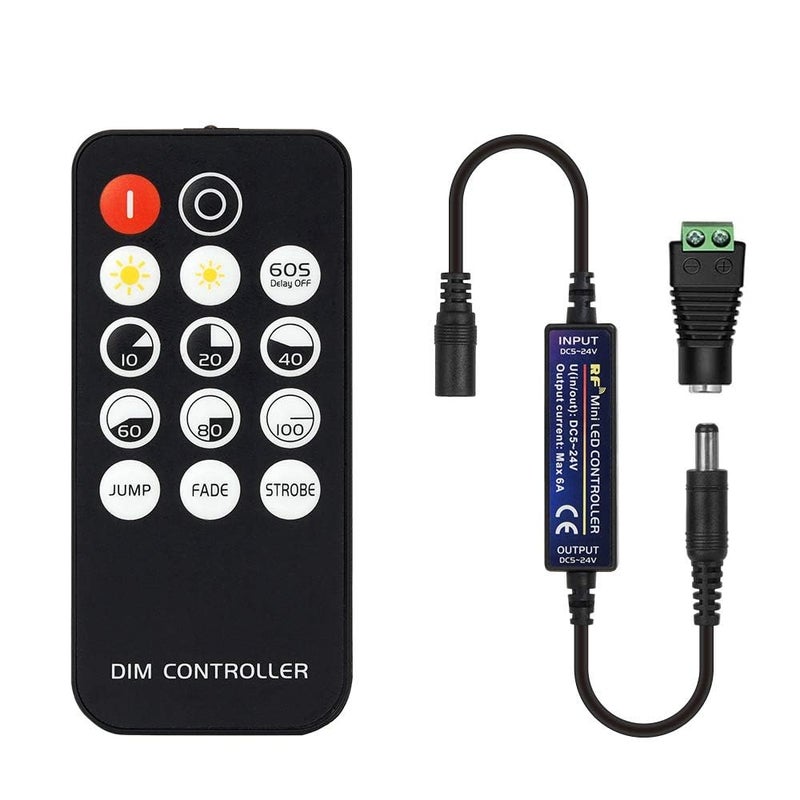 BTF-LIGHTING Mini RF Dimmer Controller 14 Keys for FCOB 3014 5630 5730 3528 Strip Lights DC5V/DC12V/DC24V Brightness Mode Effect Mode Wireless LED Dimmer Controller(Single Color) - Image 1