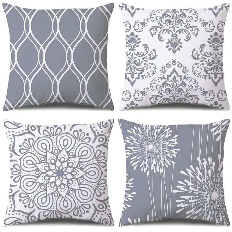 Coliuso Decorative Throw Pillow Covers 18x18 Set of 4 Grey and White Modern Simple Square Pillow Case Cushion Cover for Sofa Couch Farmhouse Outdoor Living Room Gray and White 18 x18