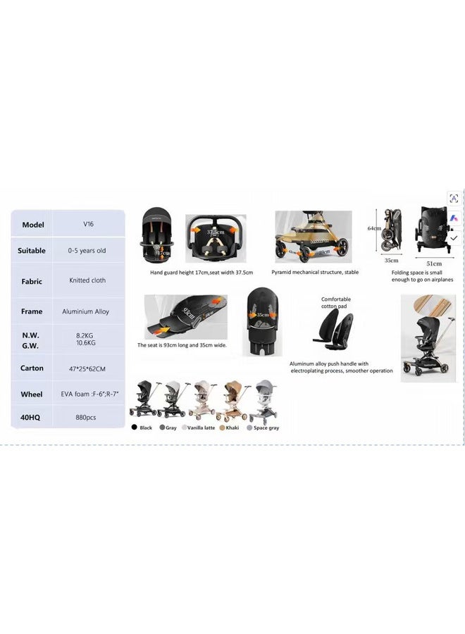 baobaohao Newborn Travel Stroller & Folding Pram Chair V16-Coffee - Image 2