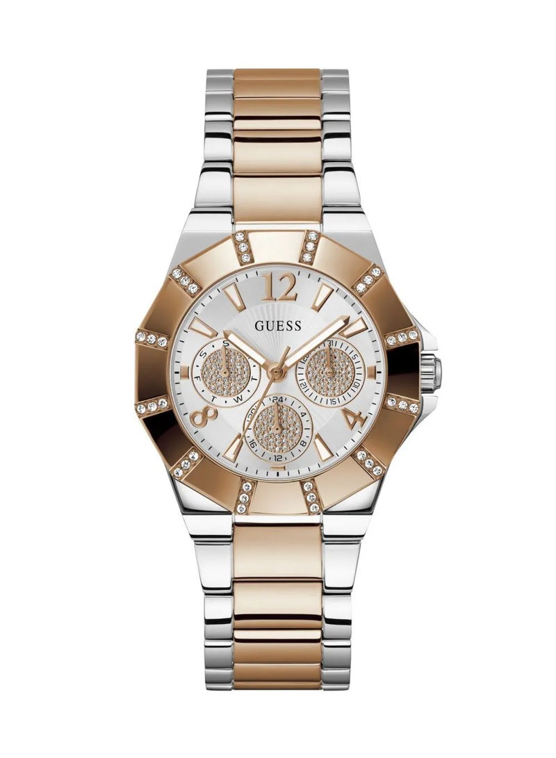 GUESS ساعة GUESS النسائية باللون الذهبي الوردي متعددة الوظائف ثنائية اللون - GW0616L3 - Image 1