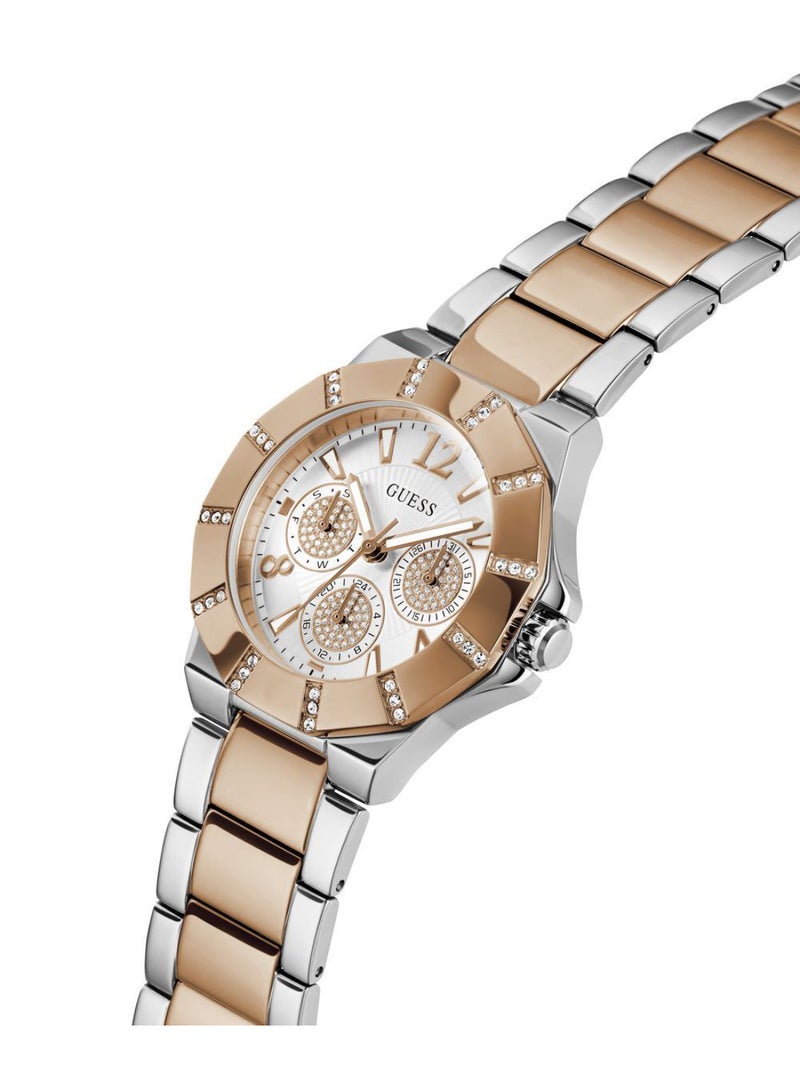 GUESS ساعة GUESS النسائية باللون الذهبي الوردي متعددة الوظائف ثنائية اللون - GW0616L3 - Image 2